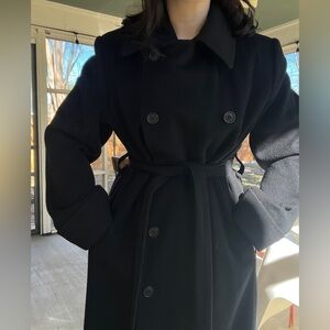 Vintage Calvin Klein Black Double-Breasted Women's Merino Wool Coat